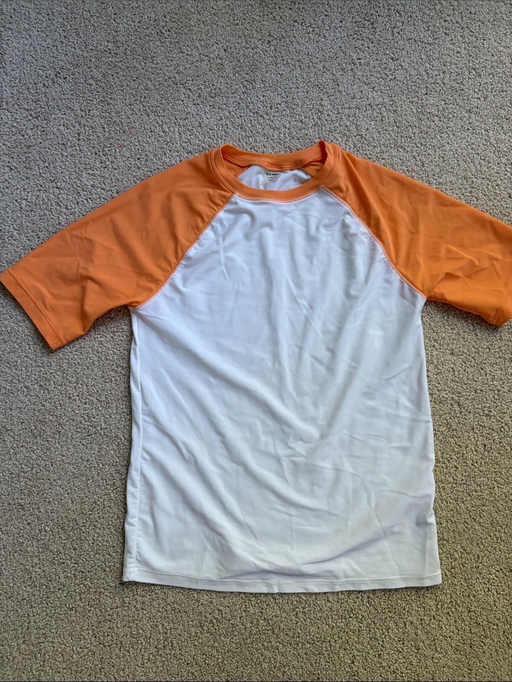 Boy’s Old Navy Short sleeve rashguard - White with Orange Sleeves